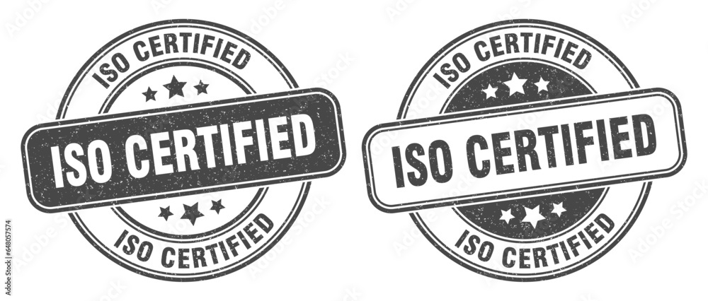 iso certified stamp. iso certified label. round grunge sign