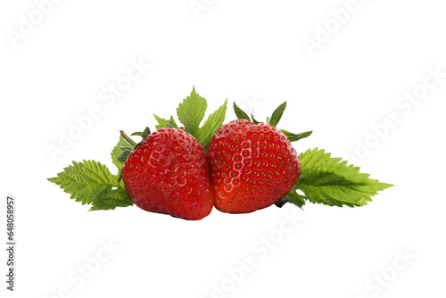 PNG, Strawberry and leaves, isolated on white background