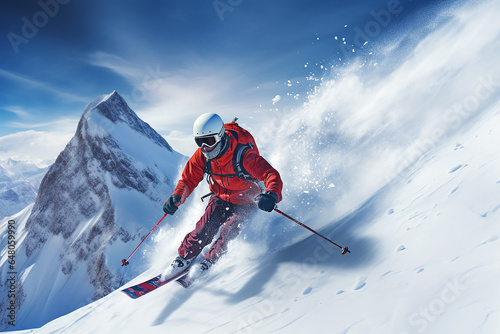 Skier skiing in high mountains