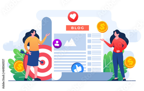 Freelance writer earning money by monetizing blog, Earning from affiliate links, Blog monetization concept flat illustration vector template, Website monetization