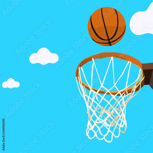 Basketball Going for the Hoop Against a Clear Blue Sky © nframd