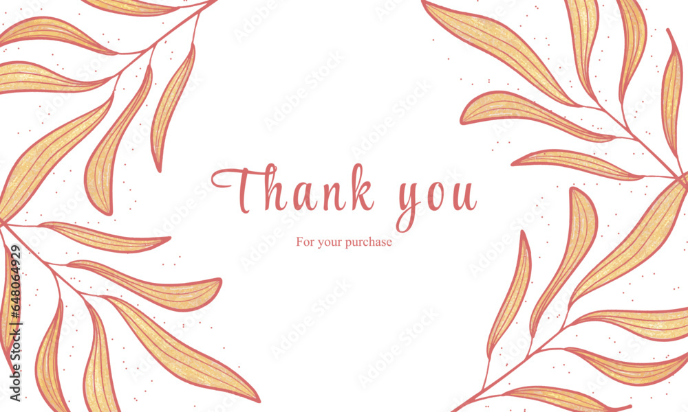 thank you card with luxury leaves frame and glitter, good for your project