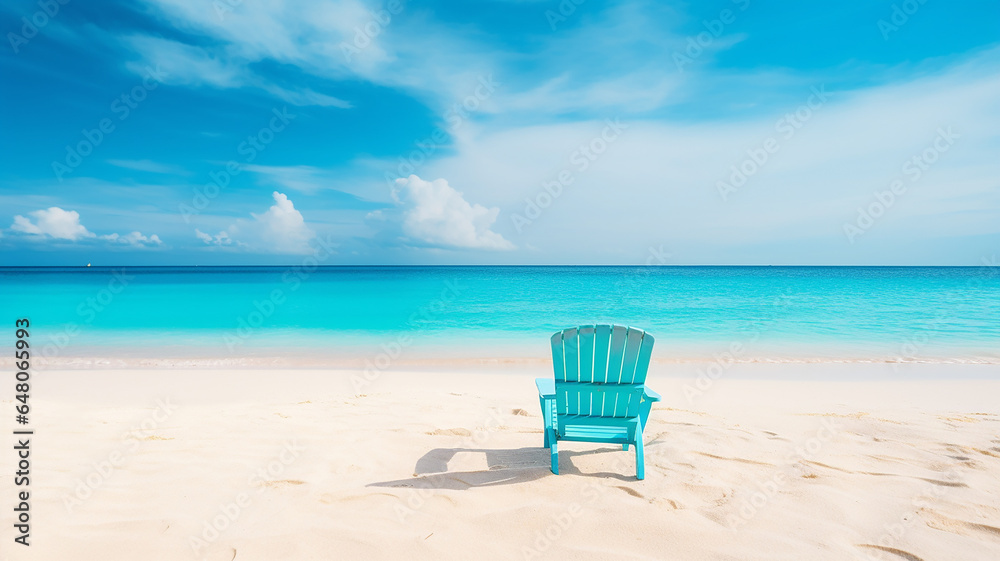 Beautiful beach  beach chair on sandy beach near sea  summer vacation. vacation concept for travel.
