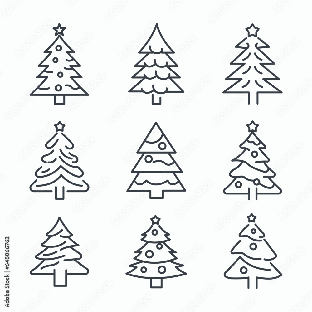 Christmas tree line icon set collection. Vector illustration Christmas tree line icon set collection. Vector illustration