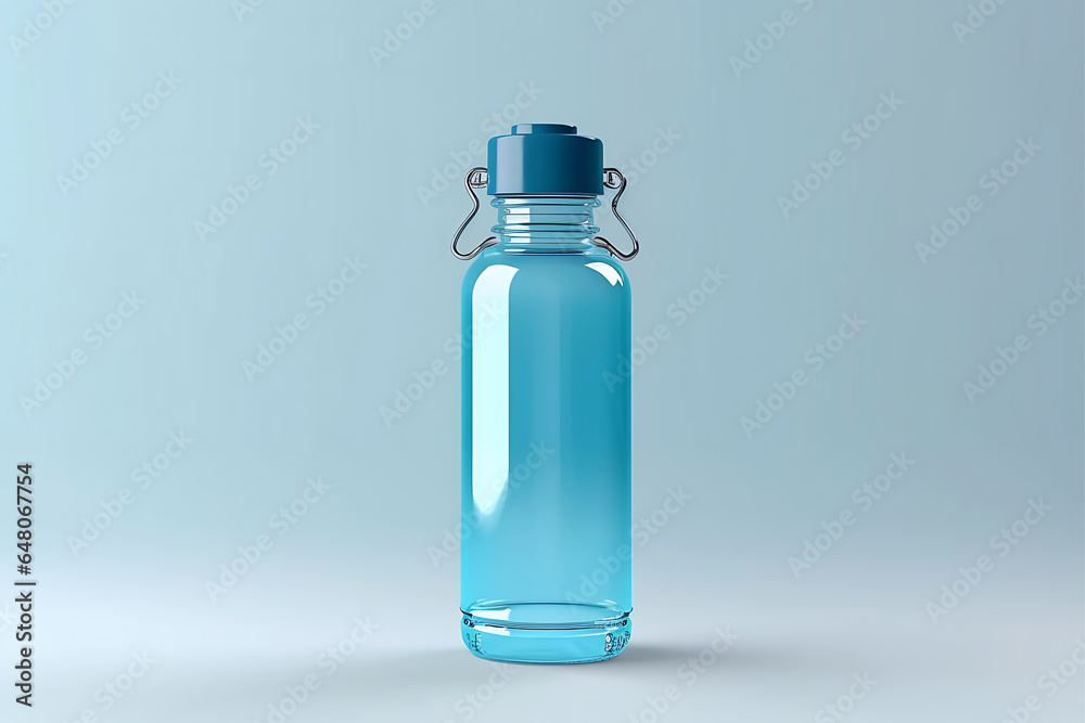 Empty glass bottle on a blue background. 3d rendering mock up Empty glass bottle on a blue background. 3d rendering mock up