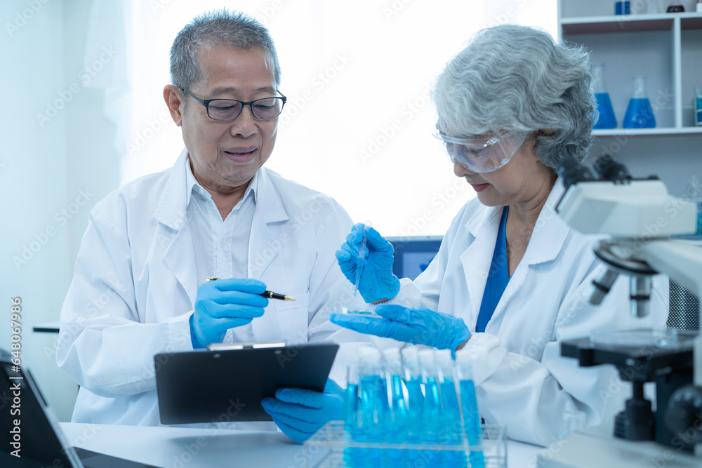 Team scientist or doctor team with tech for scientific innovation, planning or data report. Team scientist or doctor team with tech for scientific innovation, planning or data report.