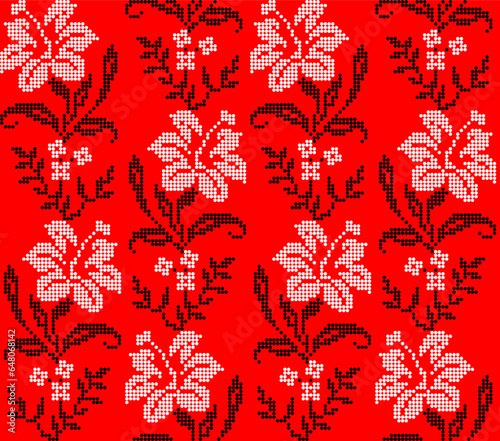 Seamless pattern of Ukrainian floral ornament in ethnic style, identity, vyshyvanka, embroidery for print clothes, websites, banners, poster. Vector illustration background