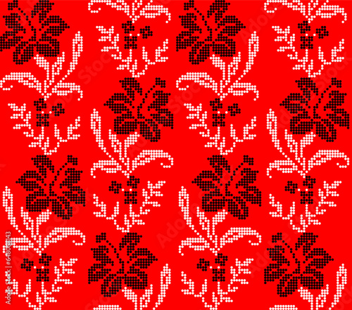 Seamless pattern of Ukrainian floral ornament in ethnic style, identity, vyshyvanka, embroidery for print clothes, websites, banners, poster. Vector illustration background
