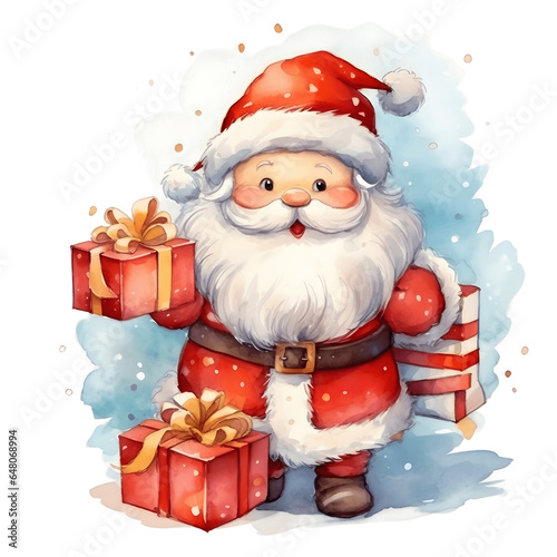 New Year's illustration of Santa Claus isolated on transperent background. Funny symbol of the holiday - Santa Claus. Illustration for Christmas.