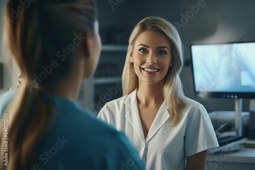 female doctor talking to woman patient at hospital