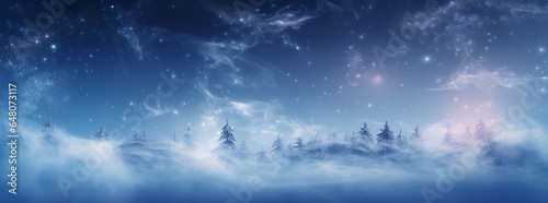 Winter wide background with misty coldly landscape 