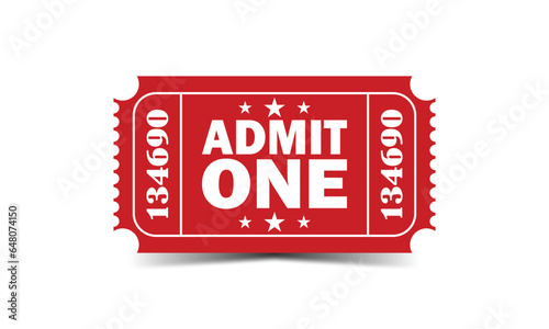 Admit one ticket icon. Vector illustration isolated on white background. Good for cinema, theater, concert, performance, party, event, festival.