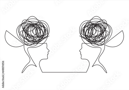 couple having problems and problems with each other.One continuous line drawing