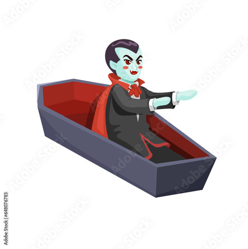 Dracula Waking Up In The Coffin Character Cartoon illustration Vector