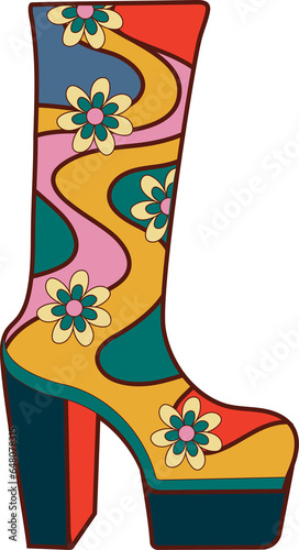 Retro 70s style aesthetic elements, groovy design element