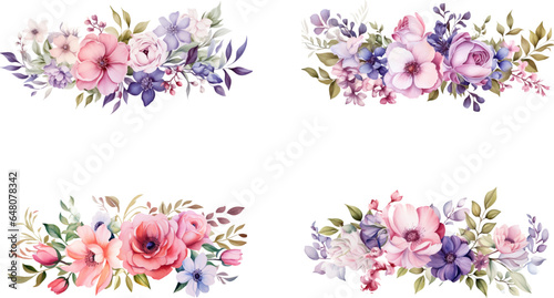 Set of beautiful watercolor flower bouquets, flower arrangements or summer flower bouquets. Can be used for invitations, greetings, and wedding cards