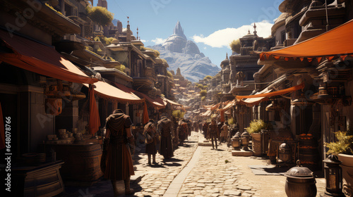Whimsical Alleys: Fantasy Old Street Market as Dreamt by Generative AI