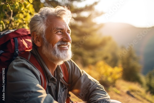 Man Sitting on Hill with Backpack
