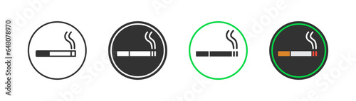 Smoke icon. Cigarette signs. Tobacco symbol. Smoking zone allowed symbols. Nicotine icons. Black, green color. Vector isolated sign.