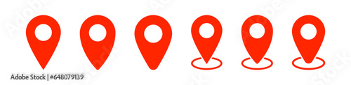 Map pin icon. Geo location signs. Road tag symbol. Place point symbols. Position pointer icons. Destination direction. Vector sign.