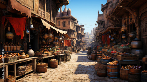 Whimsical Alleys  Fantasy Old Street Market as Dreamt by Generative AI