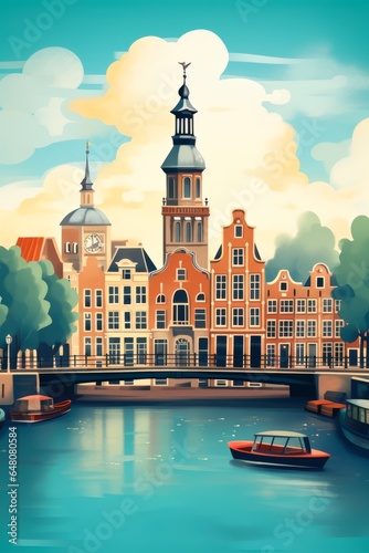Retro Amsterdam Travel poster