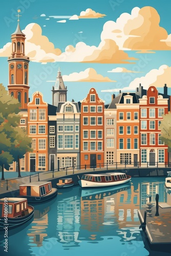 Retro Amsterdam Travel poster