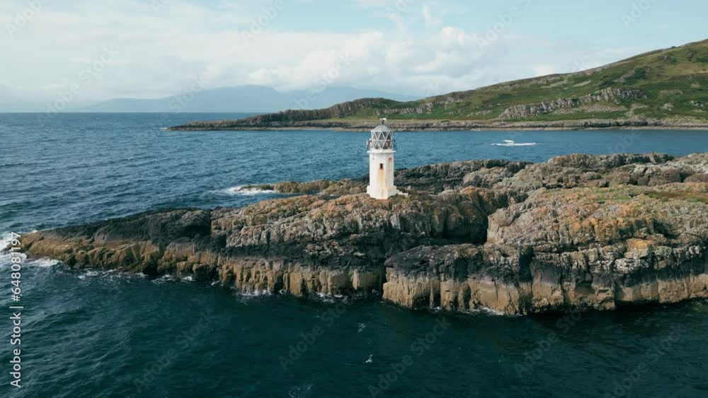 Isle of Bute, UK, July 2023, Rubh an Eun Lighthouse in Glencallum Bay Isle of Bute, UK, July 2023, Rubh an Eun Lighthouse in Glencallum Bay