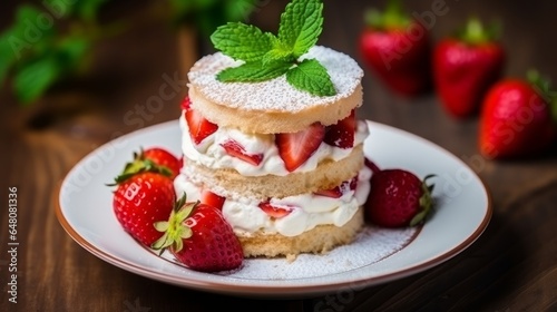 Strawberry shortcake pies on provincial wooden table idealize party person new natural product dessert photo