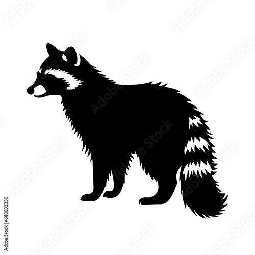 raccoon silhouette black white vector illustration