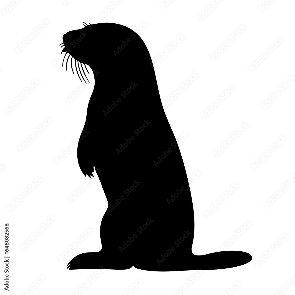 sea otter silhouette black white vector illustration Stock Vector ...