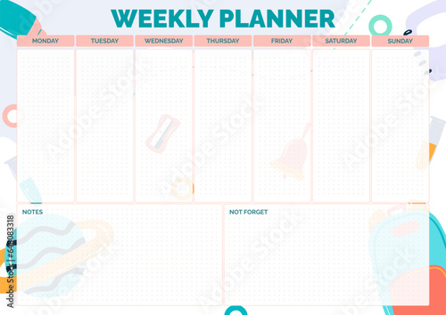 Weekly planner. A4 format. Vector illustration
