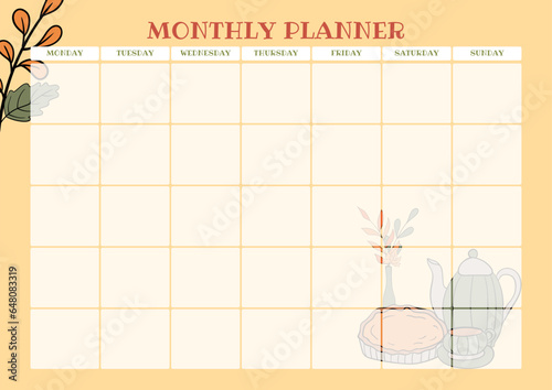 Monthly planner. A4 format. Vector illustration