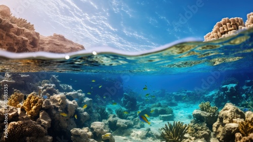 Submerged world Coral reef and angles in Ruddy ocean at Egypt