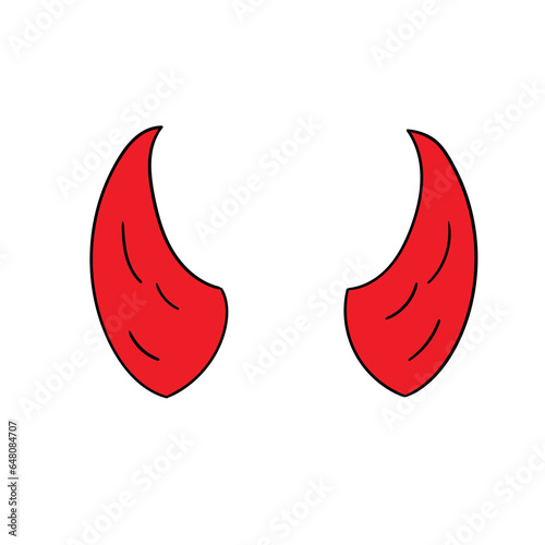 Hand-drawn cartoon red devil horns isolated on a white background. Halloween concept. Flat design. Vector illustration.