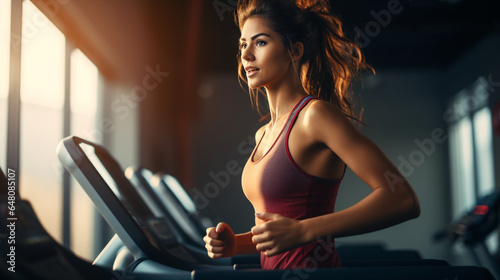 A fitness enthusiast on a treadmill, determined to achieve their fitness goals, run, sport, with copy space © Катерина Євтехова