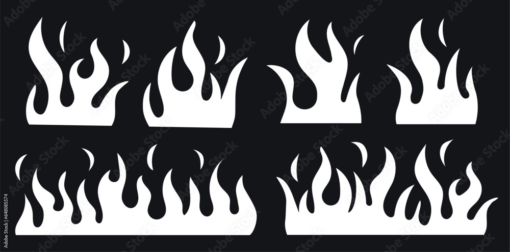 Retro Y2K Vector Set: Hot Fire. Vector set of minimal linear illustrations - trendy abstract aesthetic tongues of flame, minimal tattoo compositions, prints and graphic design elements. Retro Y2K Vector Set: Hot Fire. Vector set of minimal linear illustrations - trendy abstract aesthetic tongues of flame, minimal tattoo compositions, prints and graphic design elements.