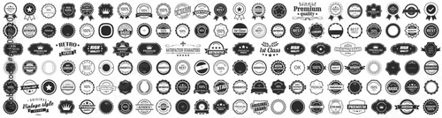 Big set of black premium quality badges. Premium quality, guaranteed, certified sticker tag collection. Vintage black badge label for marketing. Retro stamp collection