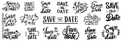 Save the date calligraphy inscription text for wedding, holiday, event. Save the date vintage text. Decoration typography text collection