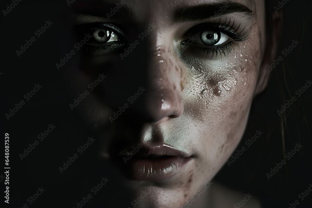 Meaningful portrait of a woman in a dark studio