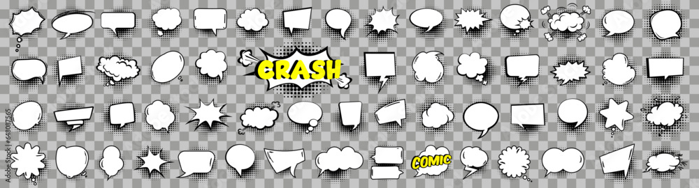 Obraz premium Cartoon comic speech bubble collection. Set of comic speech bubble with halftone. Cartoon cloud collection. Abstract comic speech bubble template