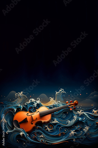 Christmas, New Year, winter banner, poster with violin.