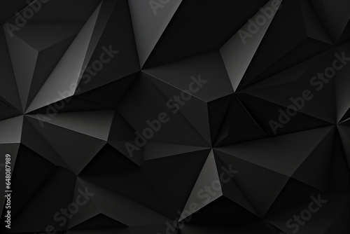 Black Polygonal Surface with Triangular Pyramids. Modern, Dark Background.