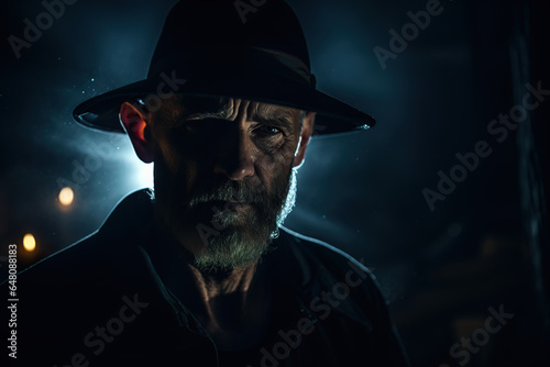 Middle aged man standing under the light of the moon portrait
