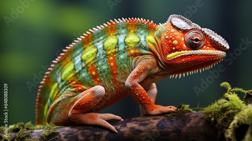 a chameleon in its natural habitat, showcasing its remarkable ability to change color to match its surroundings