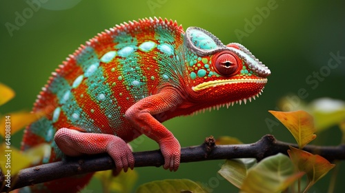 a chameleon in its natural habitat  showcasing its remarkable ability to change color to match its surroundings