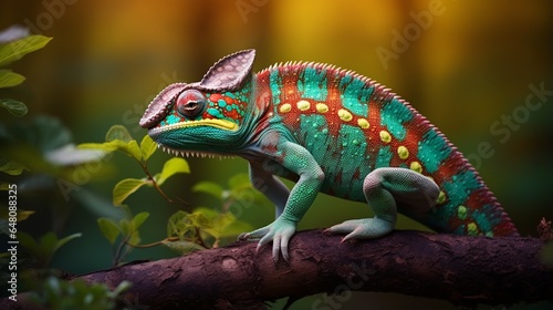 a chameleon in its natural habitat, showcasing its remarkable ability to change color to match its surroundings