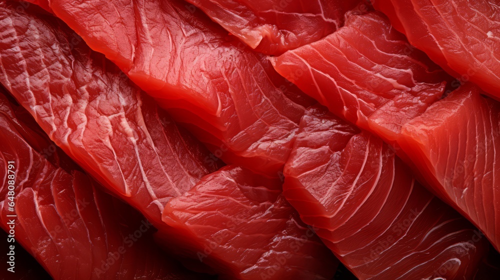 Tuna fish fillet close up. Fresh sea Tuna fish fillet top view. Horizontal banner poster. Food texture photo AI generated Tuna fish fillet close up. Fresh sea Tuna fish fillet top view. Horizontal banner poster. Food texture photo AI generated