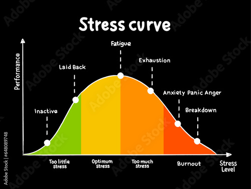 Different stages of the stress curve, educational diagram concept for presentations and reports