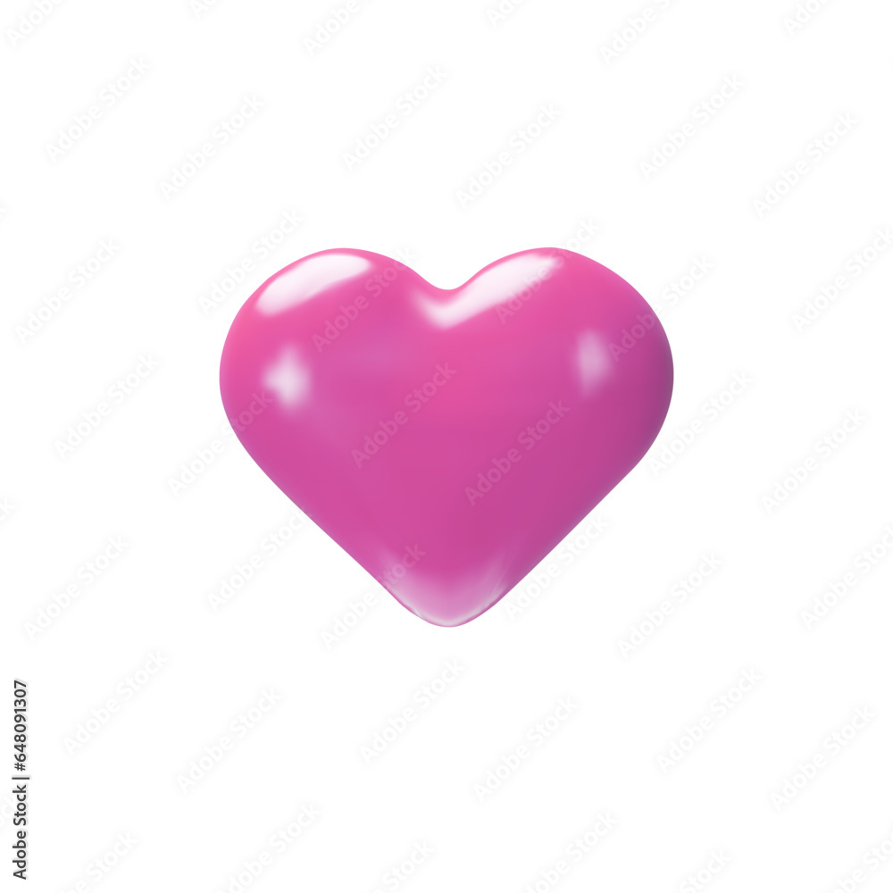 3D render pink heart. Happy Valentine's Day, wedding, love symbol. Vector illustration in plastic style. Marriage realistic romantic icon. Medical simple object